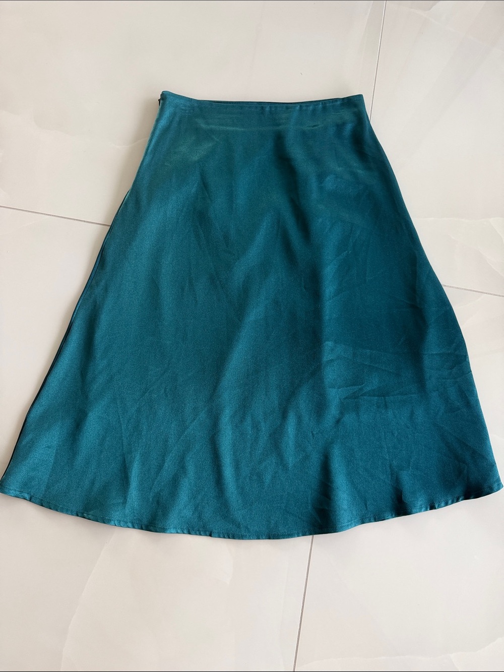 Beulah Teal A-Line Satin Skirt